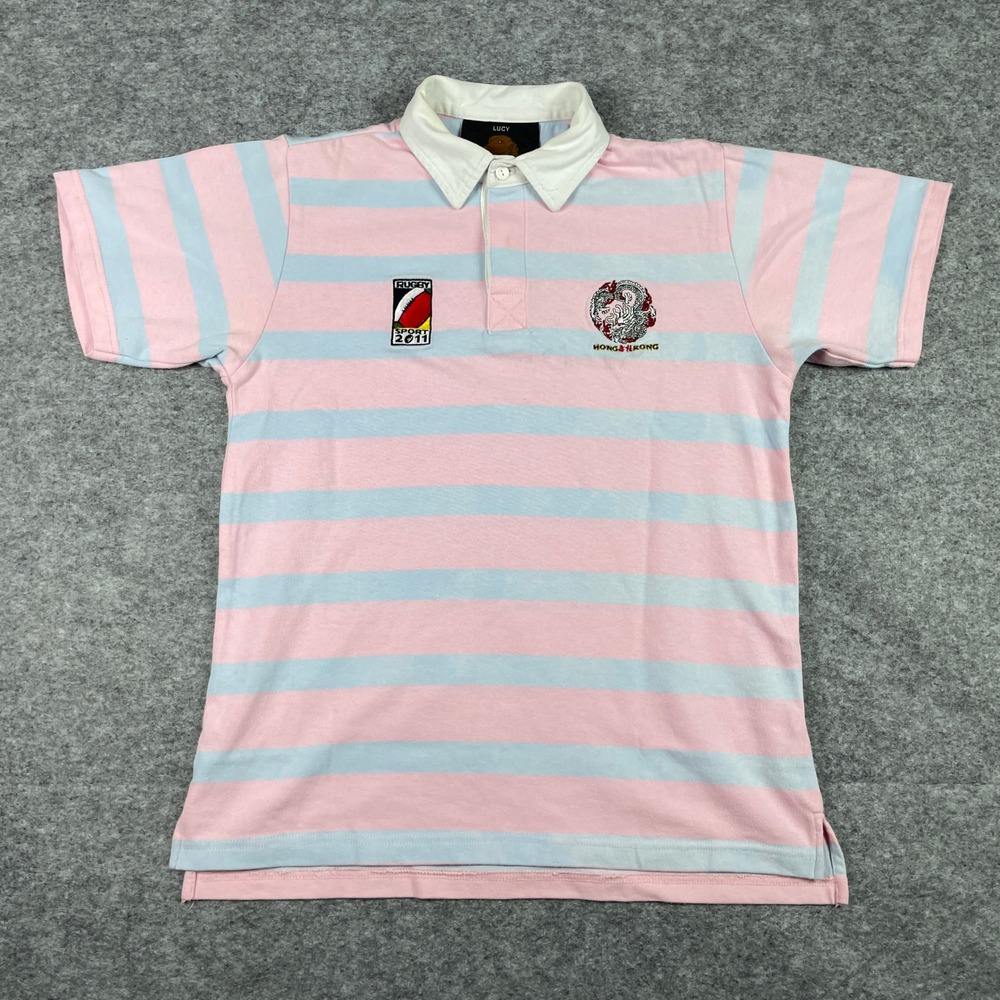 2011 Hong Kong Sevens Cup Final Rugby Shirt Womens 12 (Small) Pink Striped LUCY